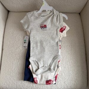 Carter's Gray and Cream Bodysuit Set with Fire Truck Design